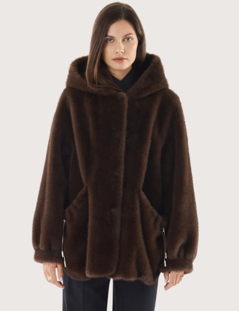 Giovanni Paris Manteau Femme en Fausse Fourrure Selena Marron