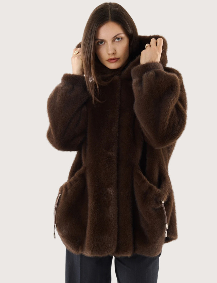 Giovanni Paris Manteau Femme en Fausse Fourrure Selena Marron - 2