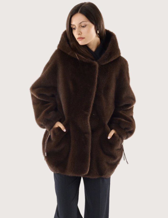 Giovanni Paris Manteau Femme en Fausse Fourrure Selena Marron - 6