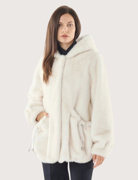 Giovanni Paris Manteau Femme en Fausse Fourrure Selena Blanc