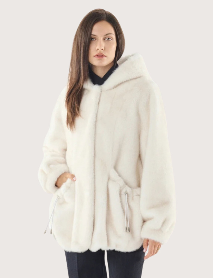 Giovanni Paris Manteau Femme en Fausse Fourrure Selena Blanc