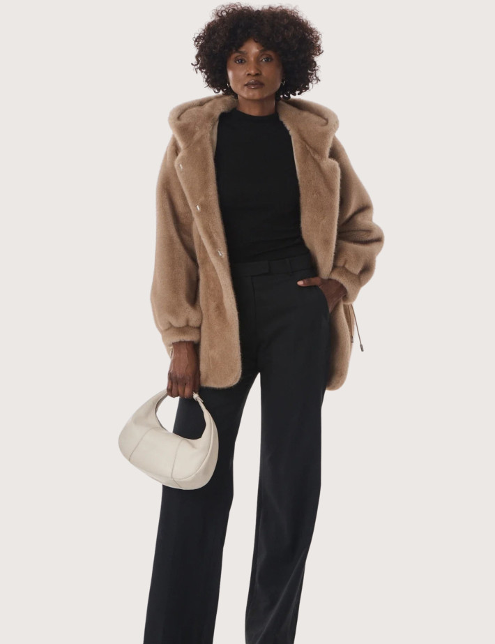 Giovanni Paris Manteau Femme en Fausse Fourrure Selena Taupe - 2