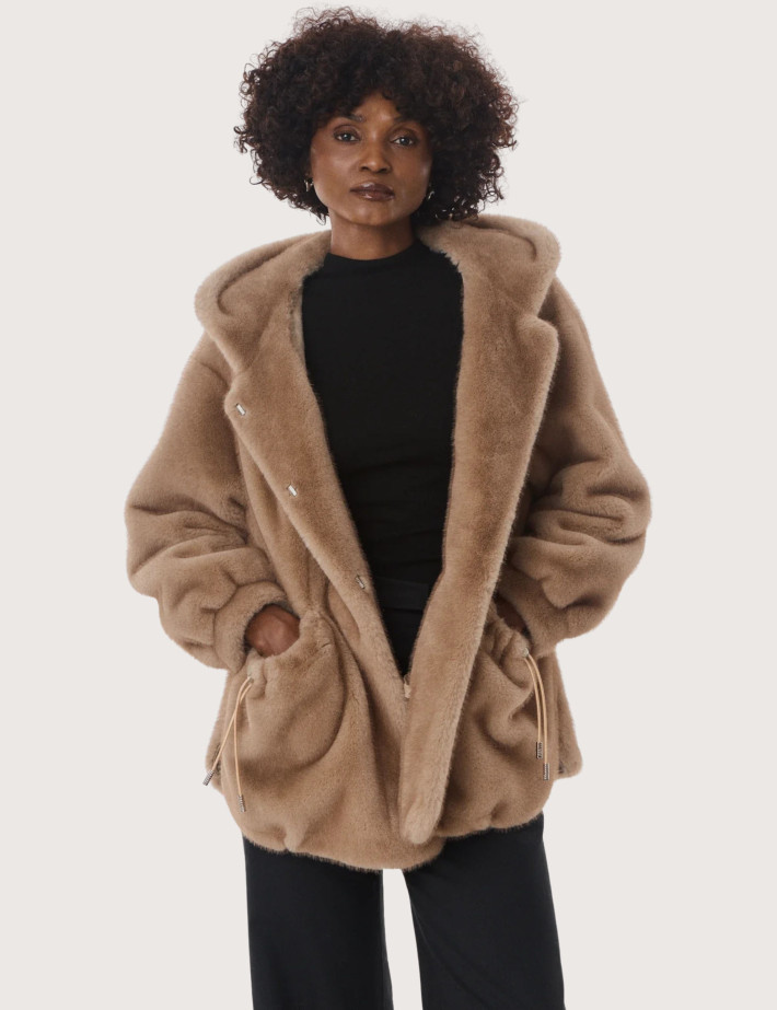 Giovanni Paris Manteau Femme en Fausse Fourrure Selena Taupe