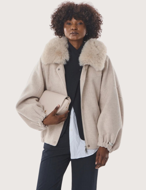 Giovanni Paris Veste Femme Col Fourrure Yvette Beige - 3