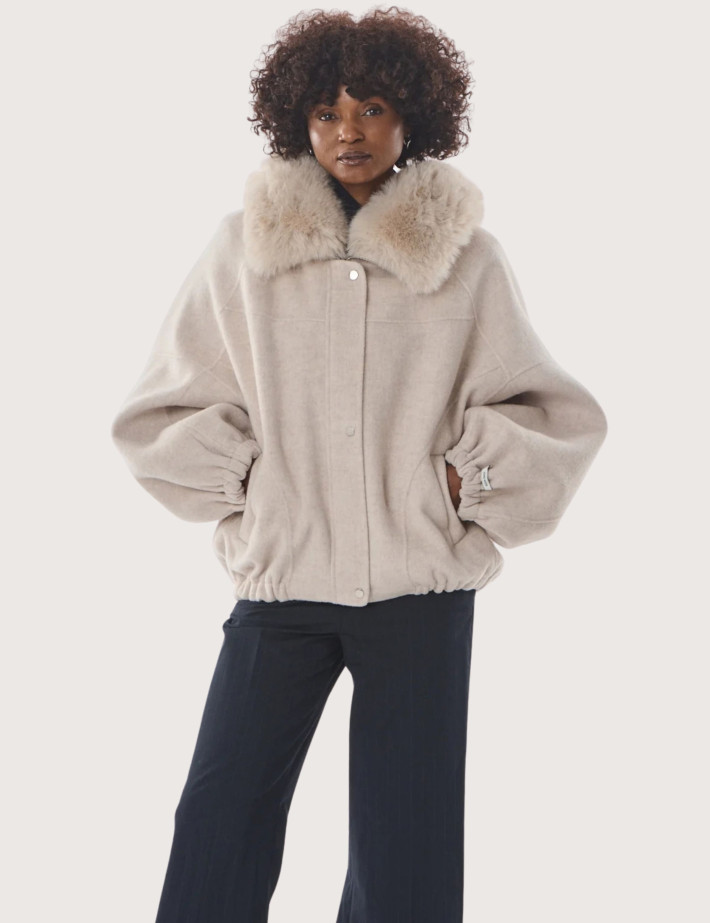 Giovanni Paris Veste Femme Col Fourrure Yvette Beige