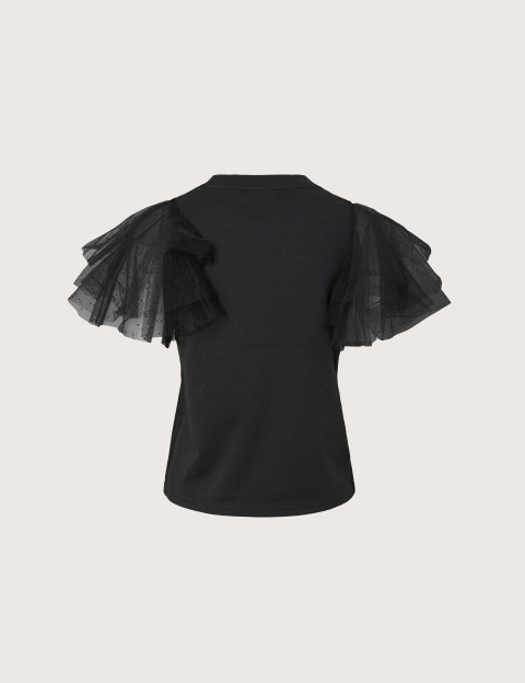 PIECES Haut Femme Manches Courtes en Tulle Estelle Noir - 2