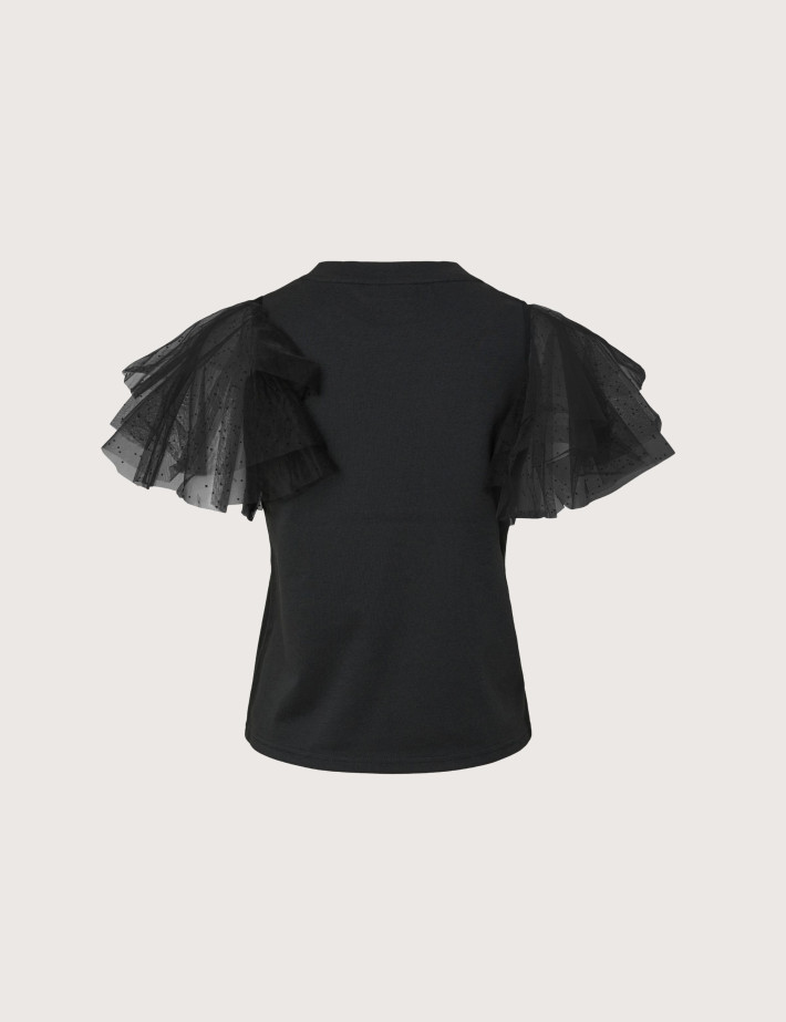 PIECES Haut Femme Manches Courtes en Tulle Estelle Noir - 2