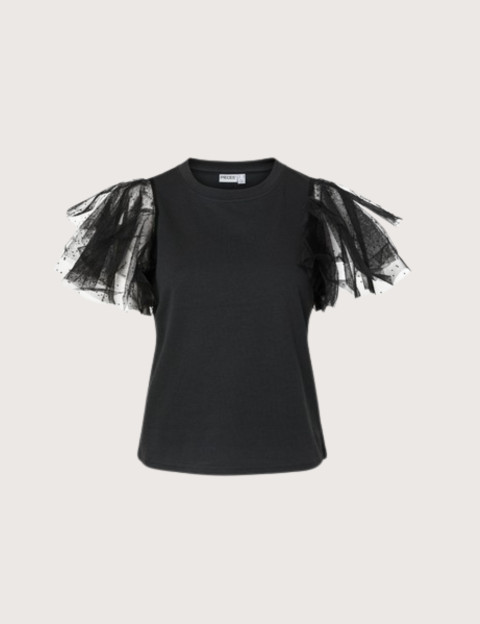 PIECES Haut Femme Manches Courtes en Tulle Estelle Noir