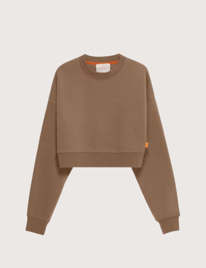GERTRUDE Sweat Femme Col Rond Cropped Catherine Café