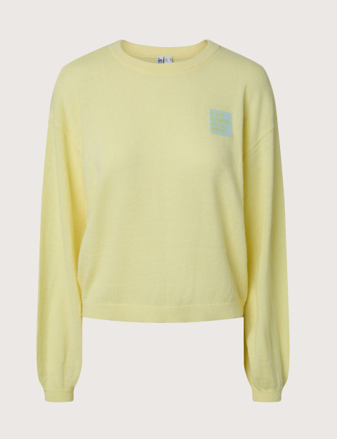 PIECES Pull Femme Nancie Beige Patch Jaune