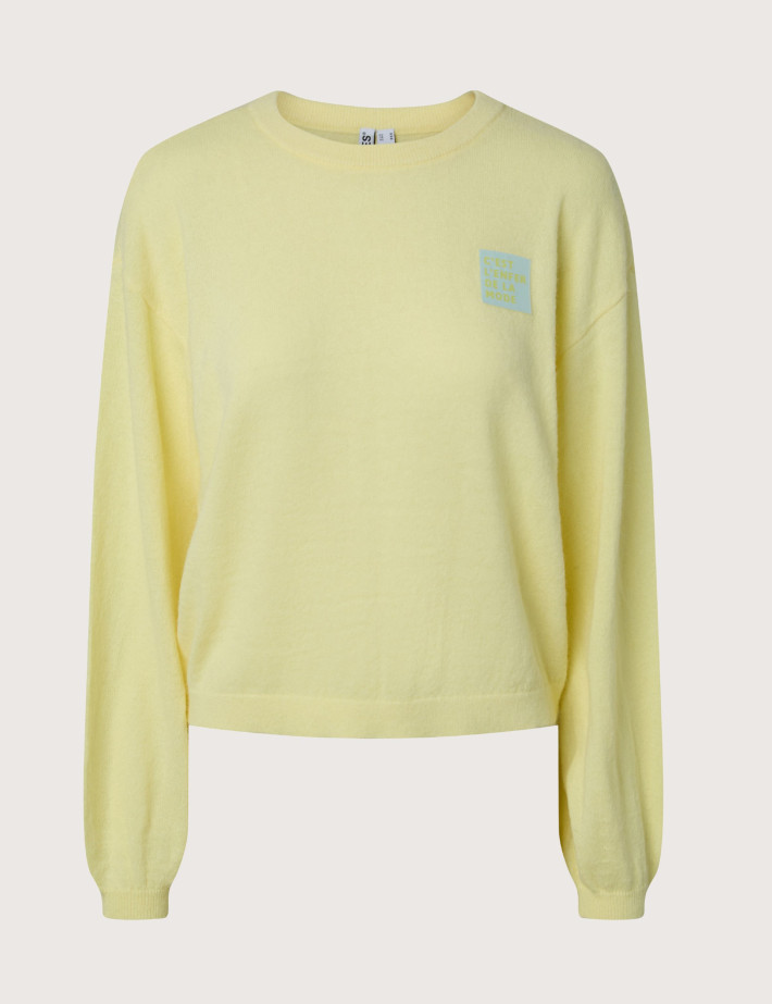 PIECES Pull Femme Nancie Beige Patch Jaune