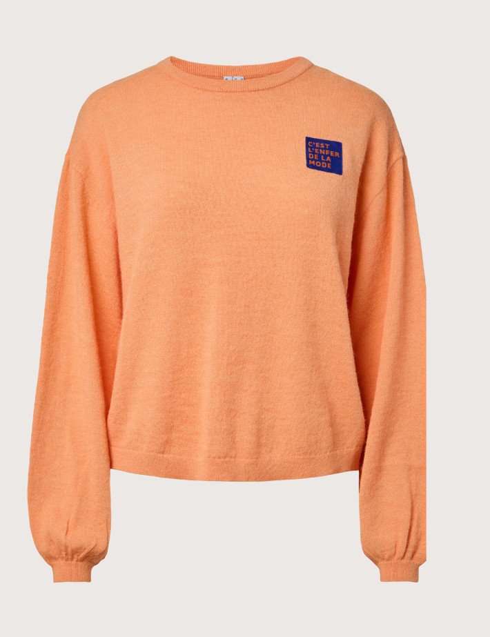 PIECES Pull Femme Nancie Beige Patch Orange