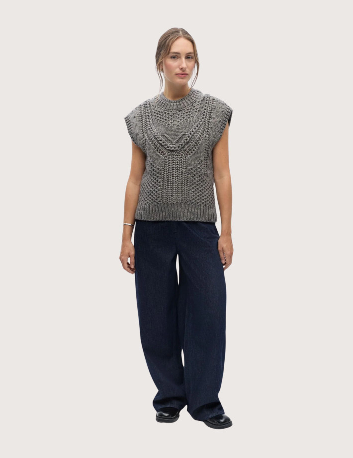OBJECT Pull en Maille Femme Sans Manches Hinna Gris - 4