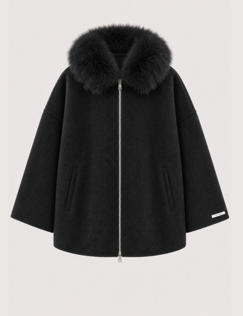 Giovanni Paris Manteau Femme Col Fourrure Sela Anthracite