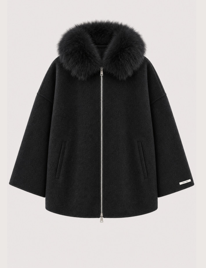 Giovanni Paris Manteau Femme Col Fourrure Sela Anthracite
