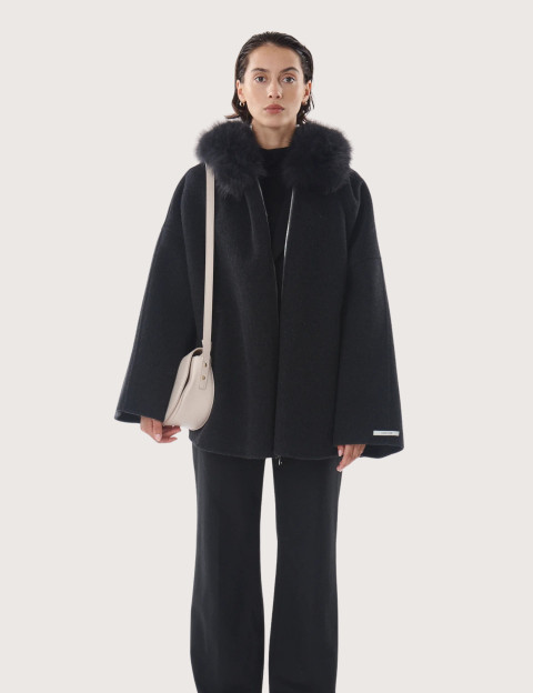 Giovanni Paris Manteau Femme Col Fourrure Sela Anthracite - 5