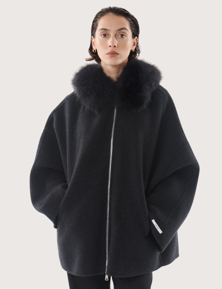 Giovanni Paris Manteau Femme Col Fourrure Sela Anthracite - 6