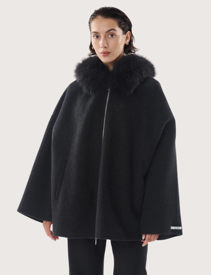 Giovanni Paris Manteau Femme Col Fourrure Sela Anthracite - 8