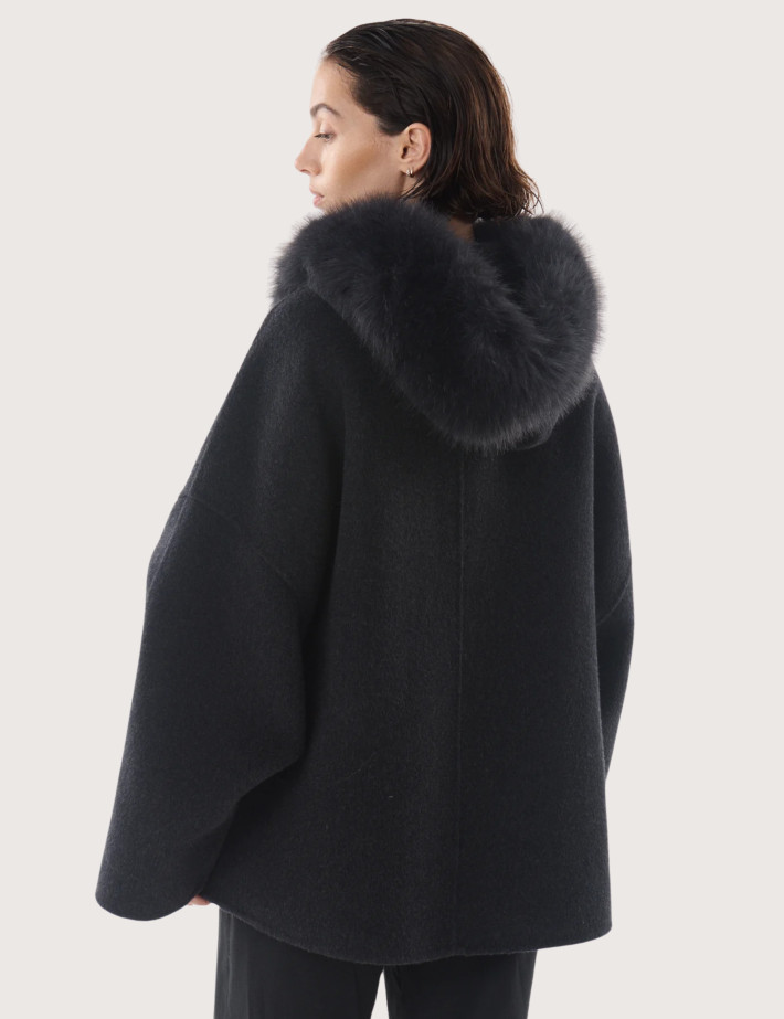 Giovanni Paris Manteau Femme Col Fourrure Sela Anthracite - 3