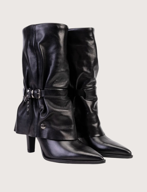Mimmù Bottes Femme à Talons en Cuir Noir - 2