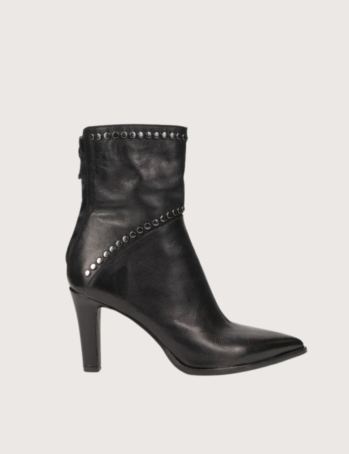 Mimmù Bottines Femme à Talons en Cuir Cloutées Noir