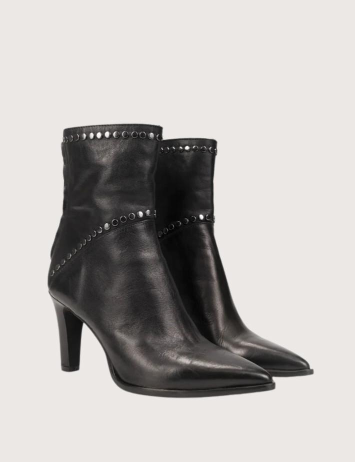 Mimmù Bottines Femme à Talons en Cuir Cloutées Noir - 2