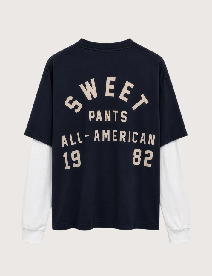 SWEET PANTS T-Shirt Double Manches Longues Unisexe Heritage Marine Blanc - 2