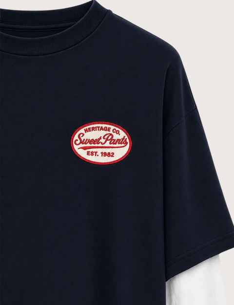SWEET PANTS T-Shirt Double Manches Longues Unisexe Heritage Marine Blanc - 3