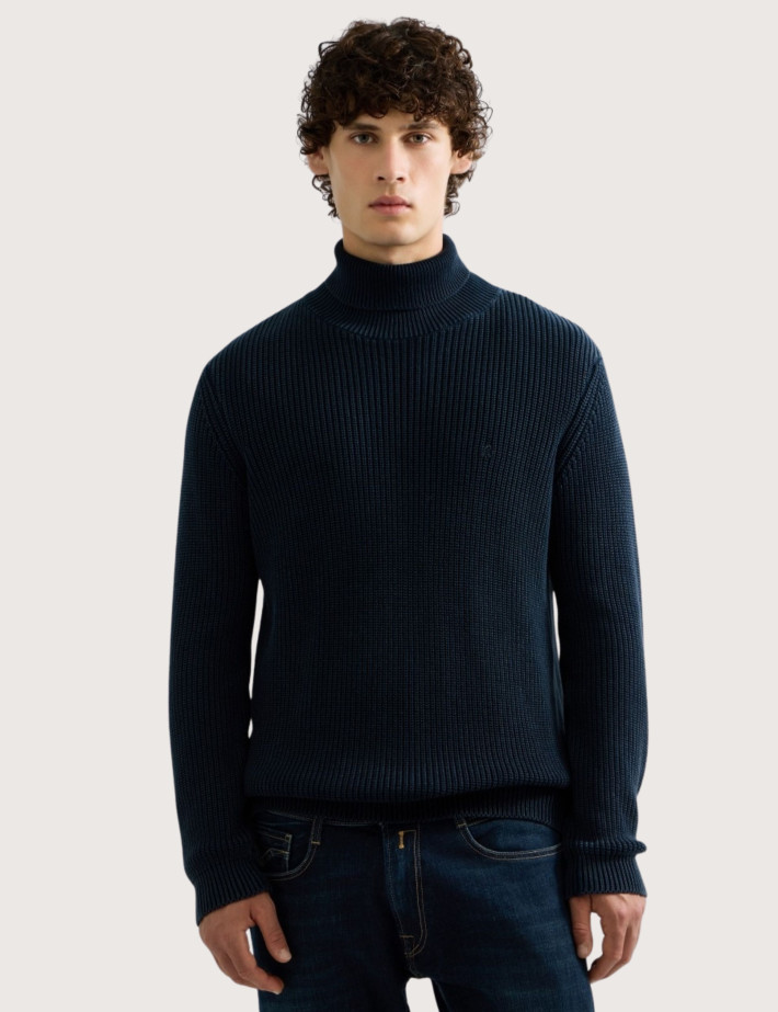 REPLAY Col Roulé Homme en Maille Marine C07W - 2