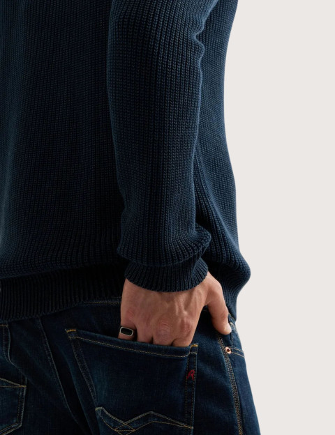 REPLAY Col Roulé Homme en Maille Marine C07W - 4