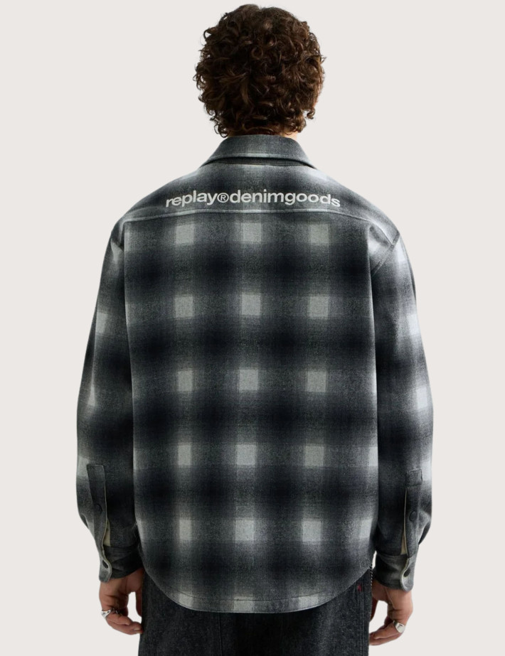 REPLAY Surchemise Homme à Carreaux Noir Blanc Gris C059 - 3