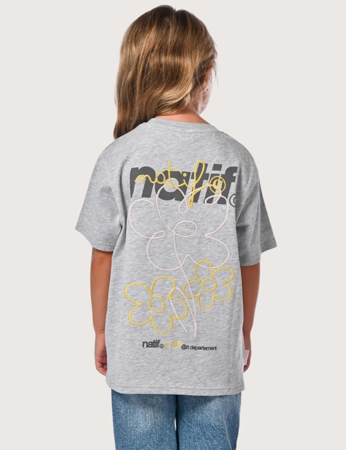 Natif T-Shirt Enfant Manches Courtes Flower Art Gris - 4