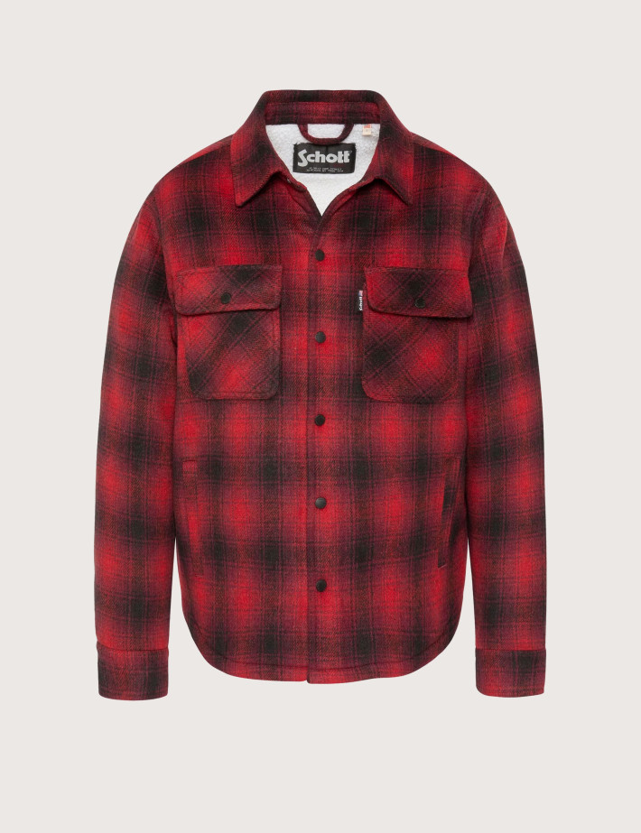 SCHOTT Veste Homme Carry à Carreaux Doublée Sherpa Rouge