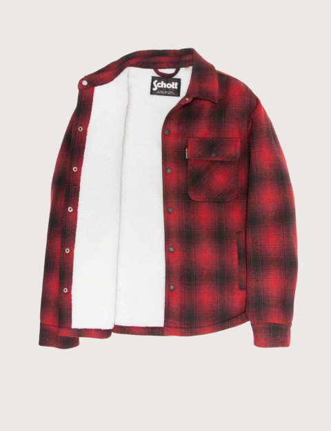 SCHOTT Veste Homme Carry à Carreaux Doublée Sherpa Rouge - 3