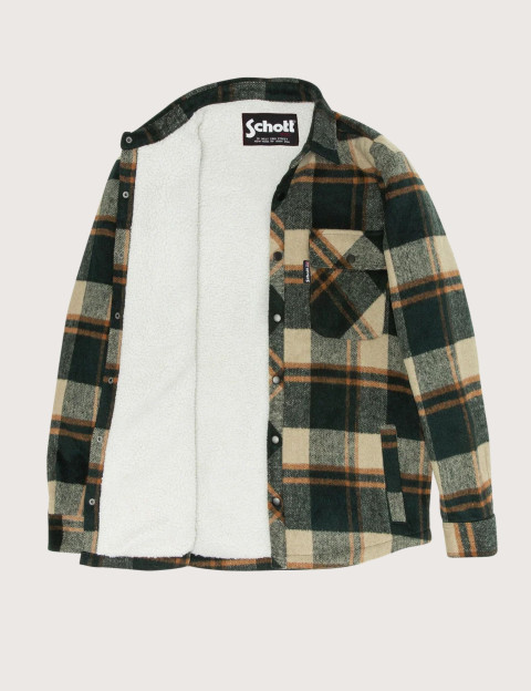 SCHOTT Veste Homme Carry à Carreaux Doublée Sherpa Kaki - 3