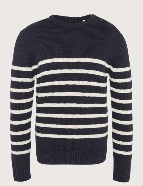 Pull Homme Col Rond à Rayures Marine - Schott