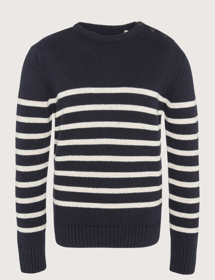 Pull Homme Col Rond à Rayures Marine - Schott
