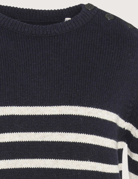 Pull Homme Col Rond à Rayures Marine - Schott