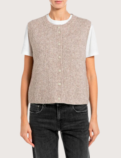 REPLAY Gilet Femme Sans Manches Beige C0A2 - 2