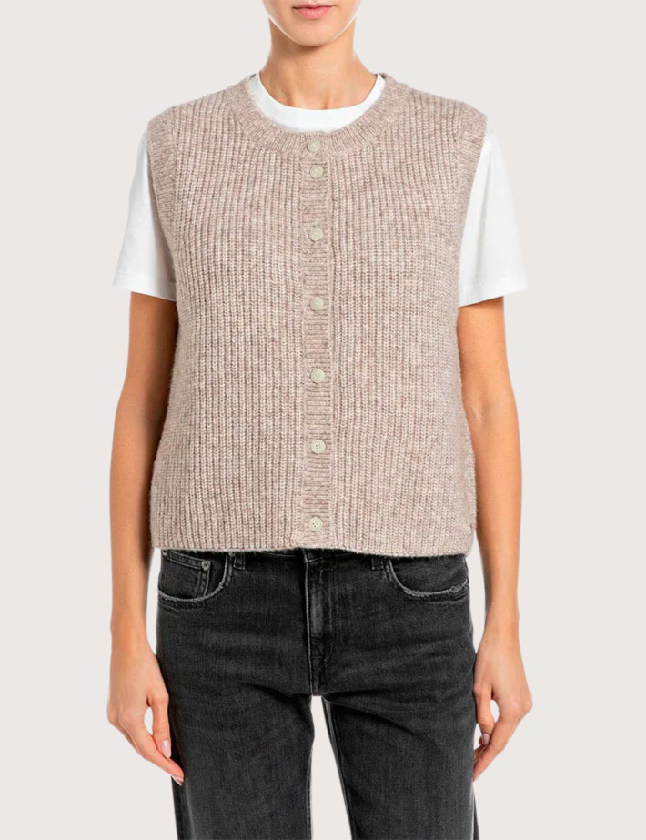 REPLAY Gilet Femme Sans Manches Beige C0A2 - 2