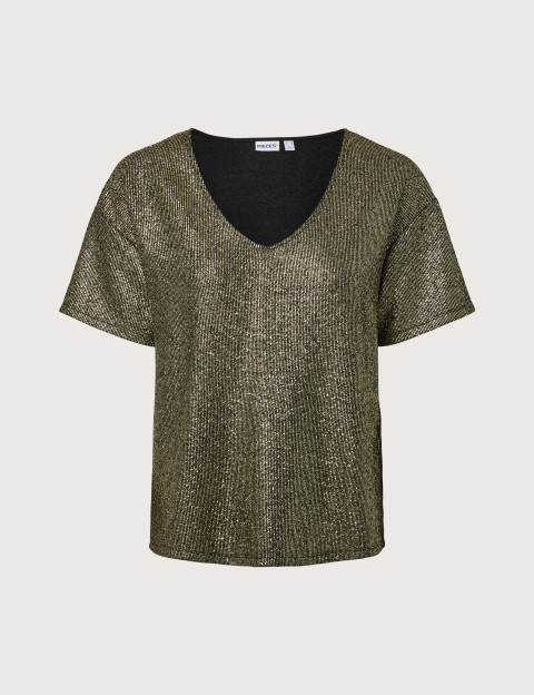 PIECES Haut Femme Manches Courtes Col V Oversize Nilana Doré