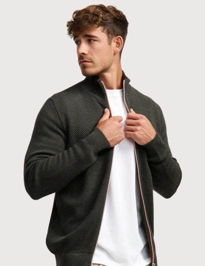 KRONSTADT Zipper en Maille Homme Erik Kaki - 3