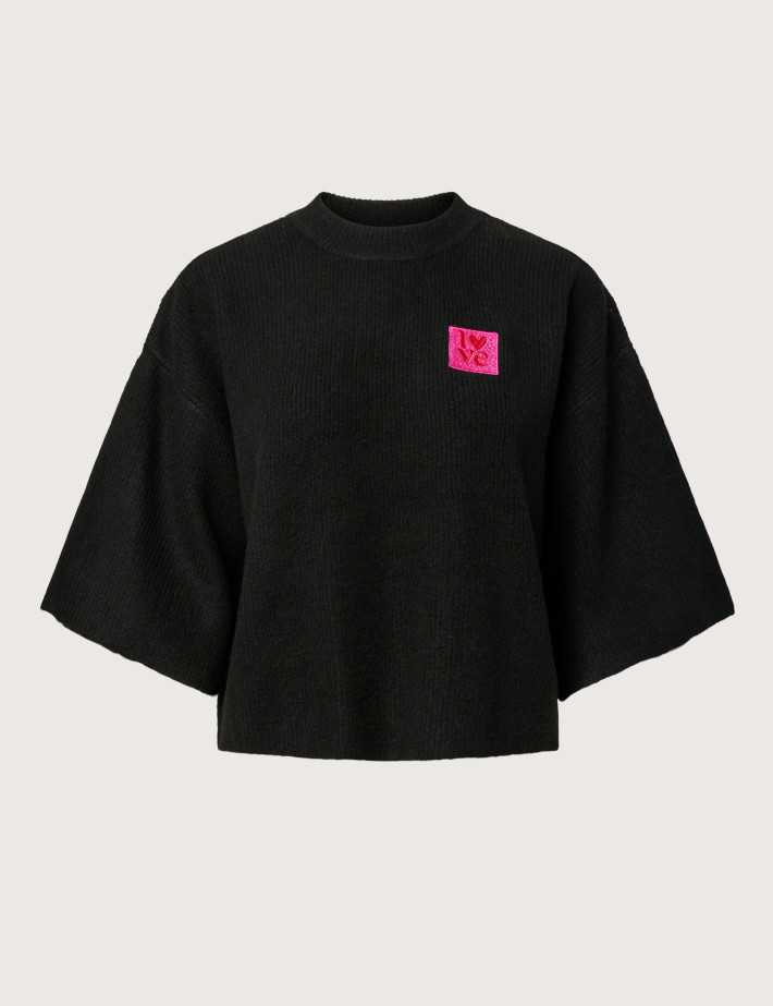 PIECES T-Shirt Femme Manches 2/4 Niko Noir