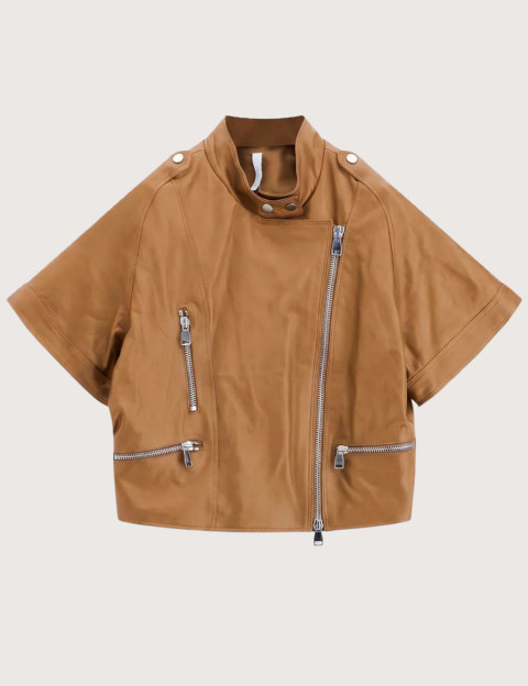 IMPERIAL Blouson en Cuir Femme Col Officier Oversize Camel