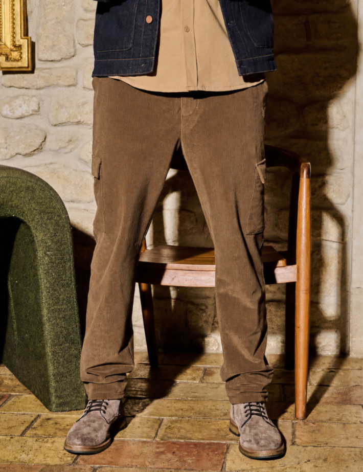 HBT HERITAGE VELOURS FINE COTE | NEWTON Pantalon Cargo Homme Marron - 4