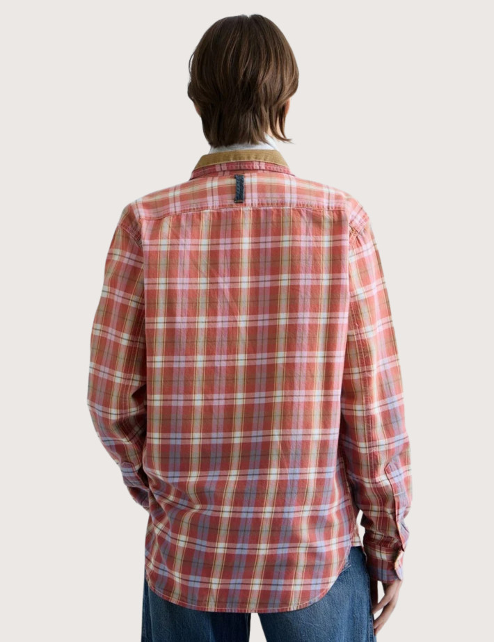 REPLAY Chemise à Carreaux Femme Manches Longues Bi-Matière Rouge C05J - 7