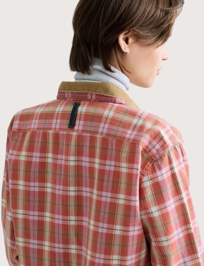 REPLAY Chemise à Carreaux Femme Manches Longues Bi-Matière Rouge C05J - 5