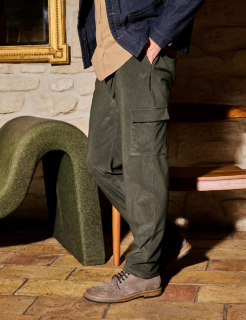 HBT HERITAGE VELOURS FINE COTE | NEWTON Pantalon Cargo Homme Kaki - 2