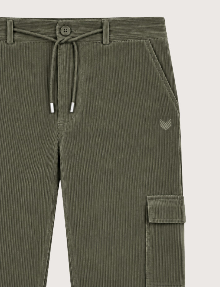 HBT HERITAGE VELOURS FINE COTE | NEWTON Pantalon Cargo Homme Kaki - 3