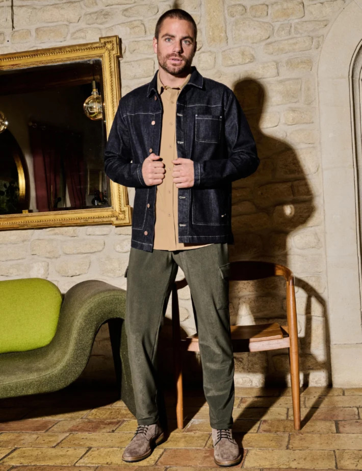 HBT HERITAGE VELOURS FINE COTE | NEWTON Pantalon Cargo Homme Kaki - 4
